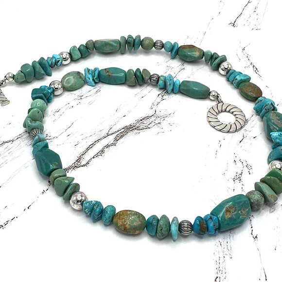 Carolyn Pollack Blue Turquoise Beaded Freeform 925 Sterling Silver Necklace 20" - Picture 4 of 5